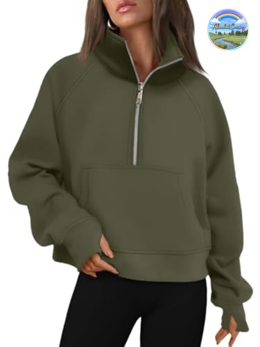 Womens Half Zip Fleece Pullover Sweatshirt with Thumb Holes Kangaroo Pocket